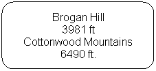 Rounded Rectangle: Brogan Hill 
3981 ft 
Cottonwood Mountains 
6490 ft.
